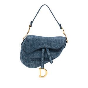 Dior Oblique Embroidered Denim Saddle Bag